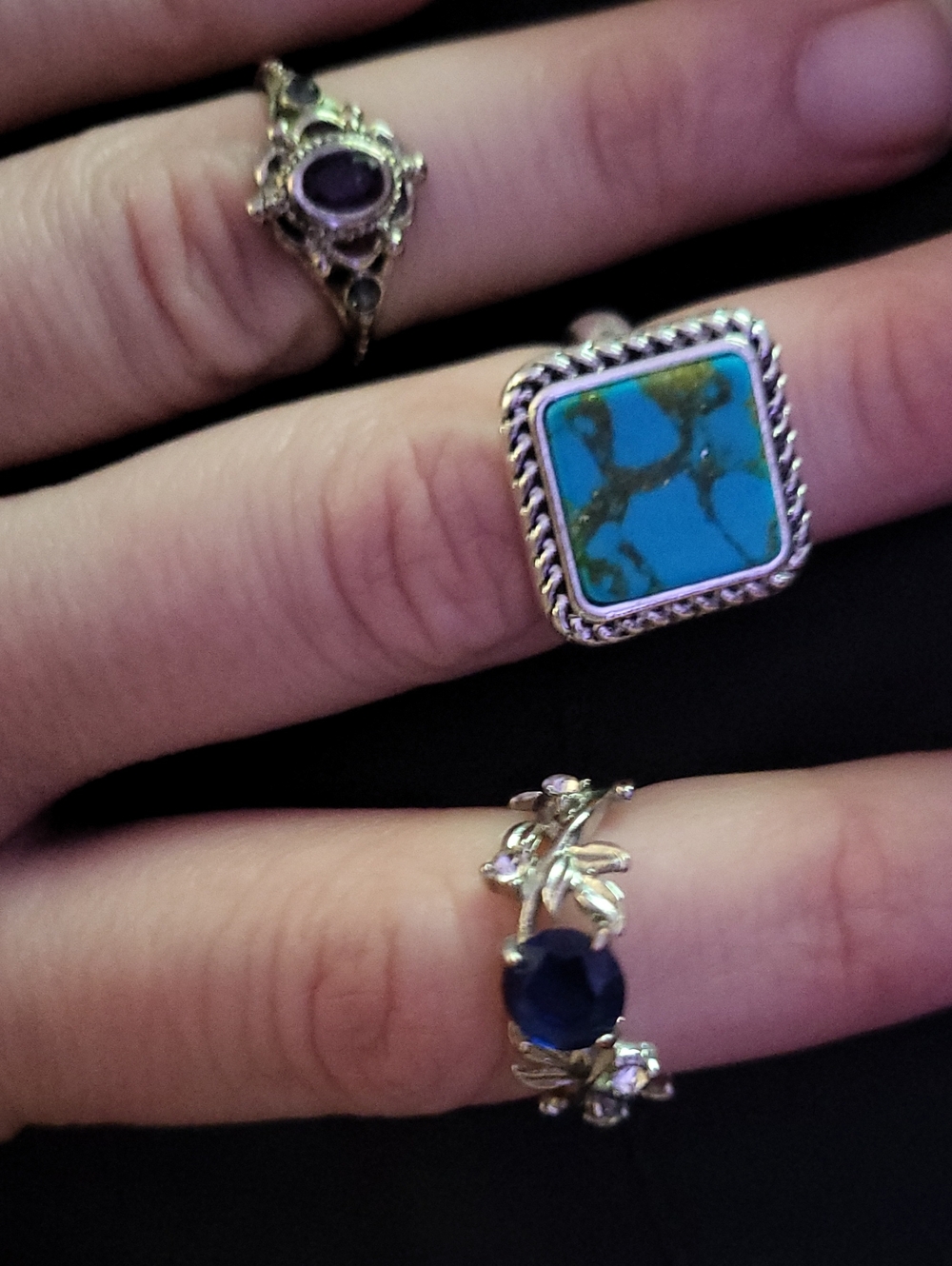 Sterling Silver Turquoise Square Cocktail Ring - Blue Stone